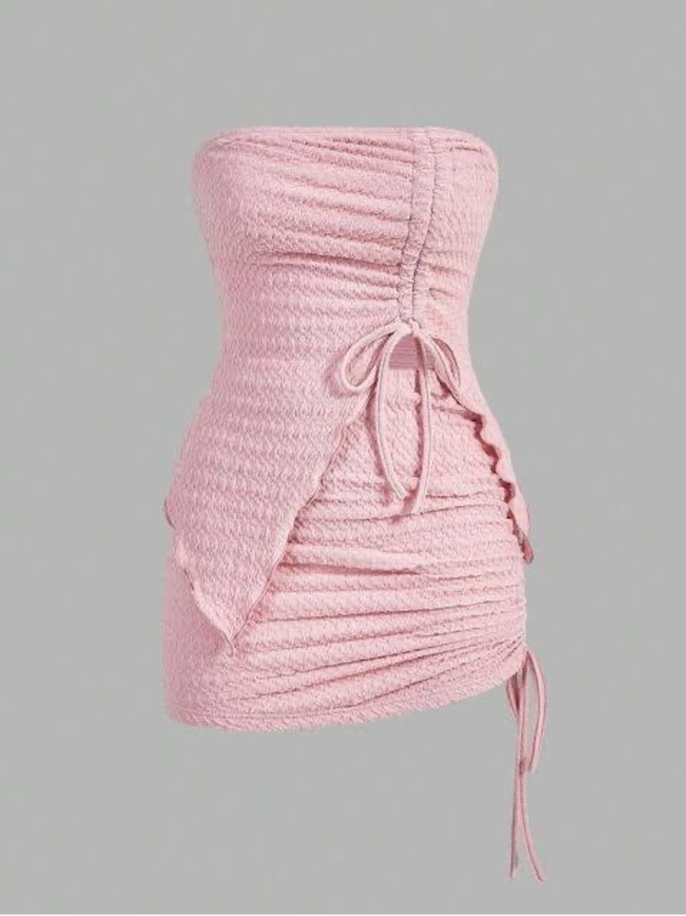 SET: Strapless Textured Wrap tube top and mini skirt - Dusty Rose